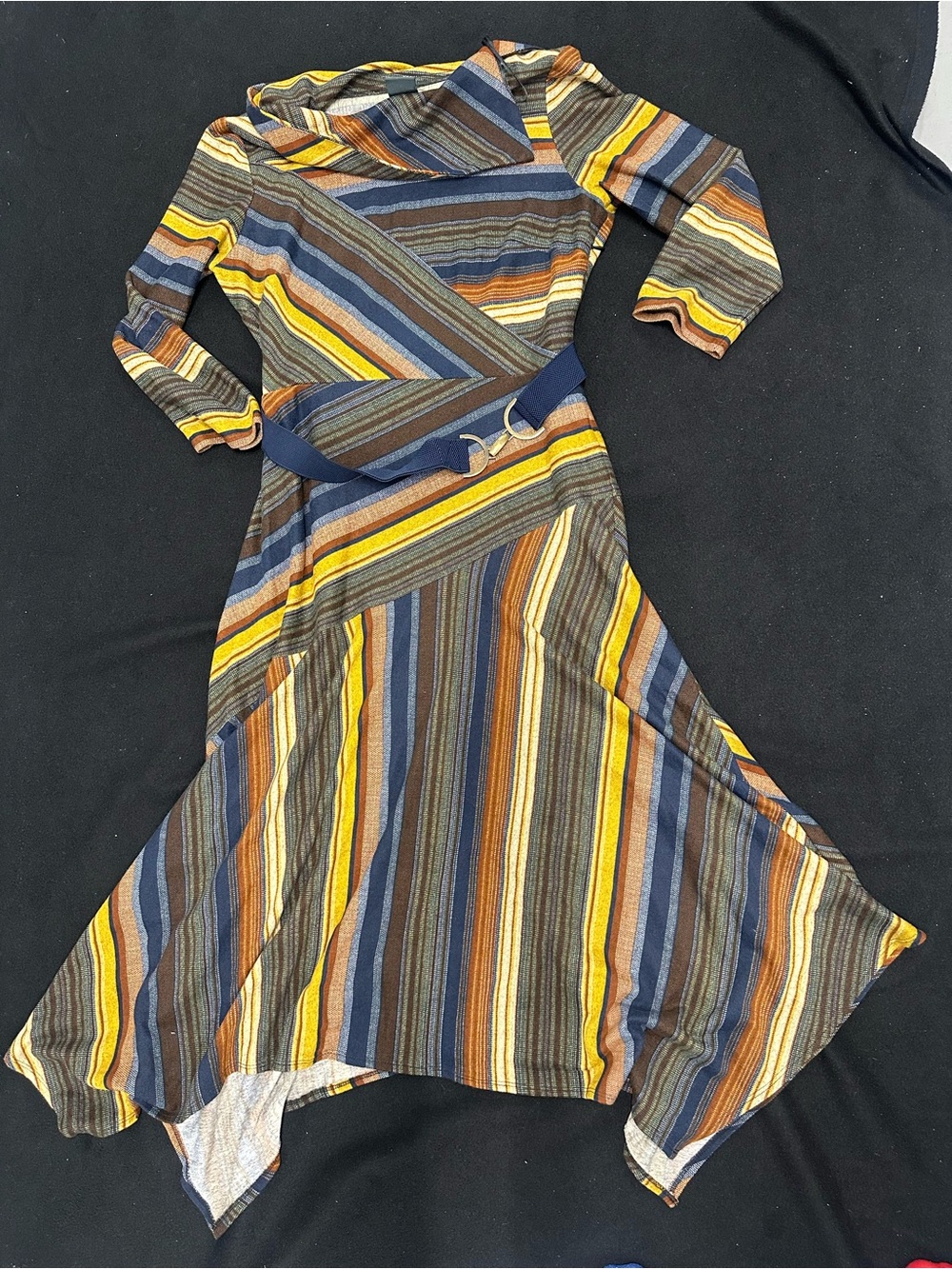 Gabby Skye Striped Multicolor Belted Midi Dress - Women's